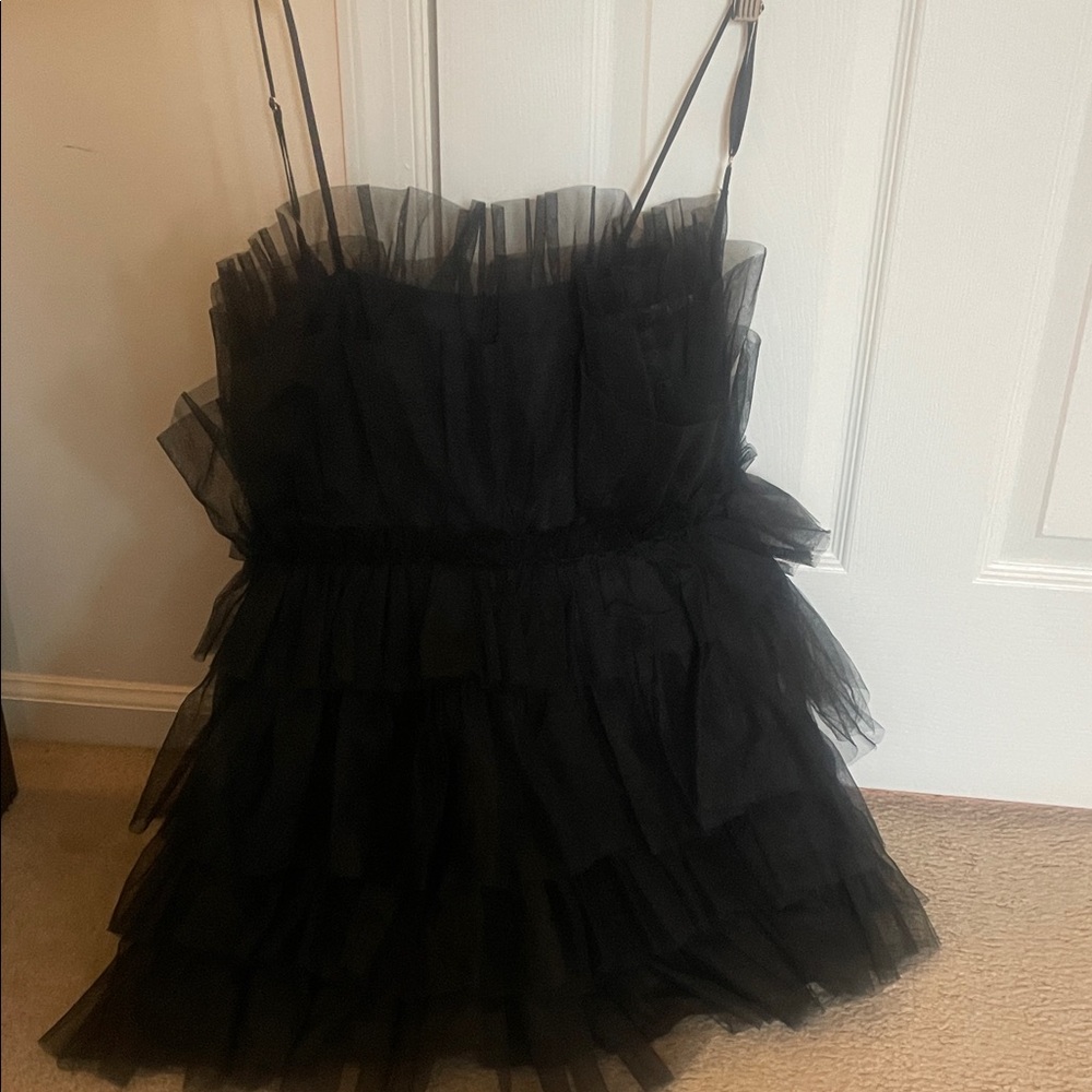 Black Tiered Tulle Mini Dress